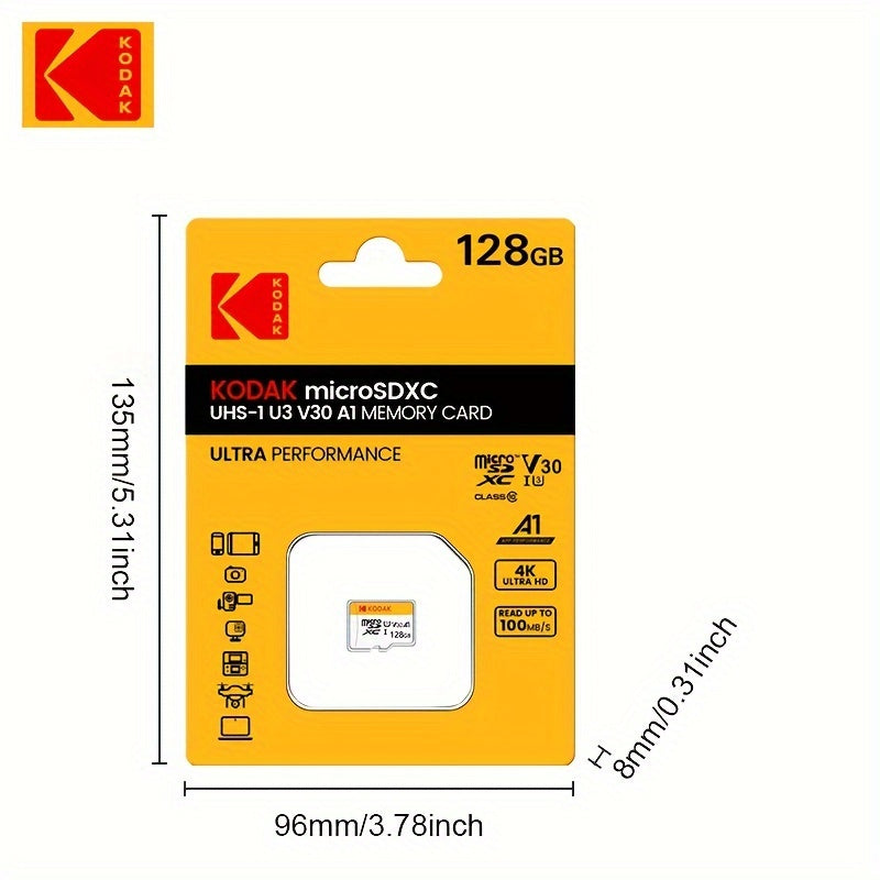 Option 1: Kodak Micro SDXC Card - High-Speed Class 10 V30, Durable UHS-I U1 Memory Card - 32GB/64GB/128GB Options for Smartphones, Cameras, Drones, Dash Cams