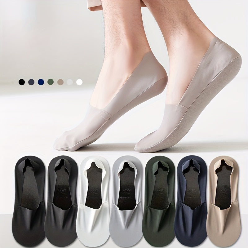 7 pairs of men's thin boat socks for summer, odor-resistant, sweat-absorbing, non-slip, low-cut invisible short socks.