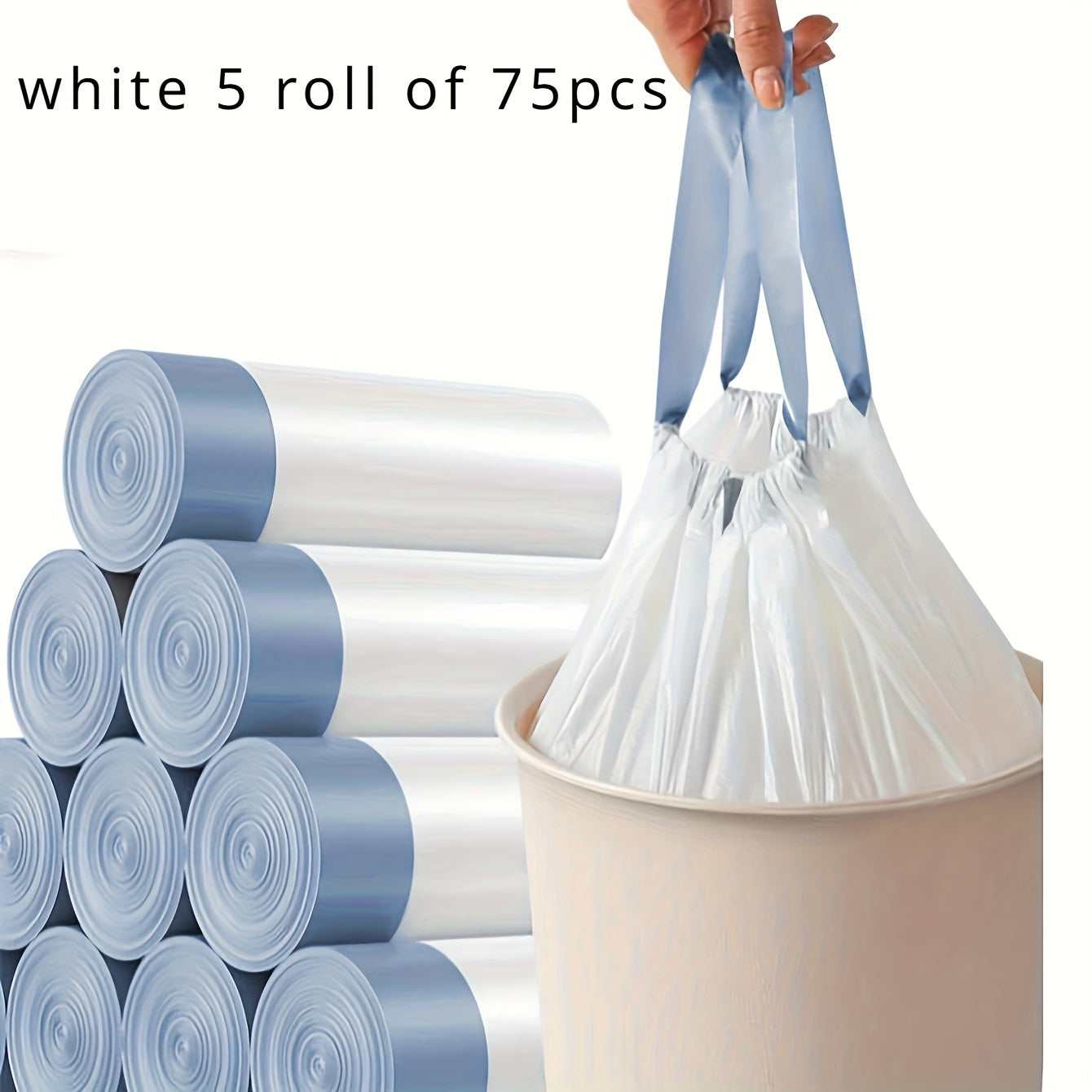 Pack of 75 Heavy-Duty Drawstring Trash Bags - Versatile Disposable Garbage Bags for Home, Office, and School Use - Durable Plastic Waste Bags for Various Rooms - Ideal for Household Cleaning