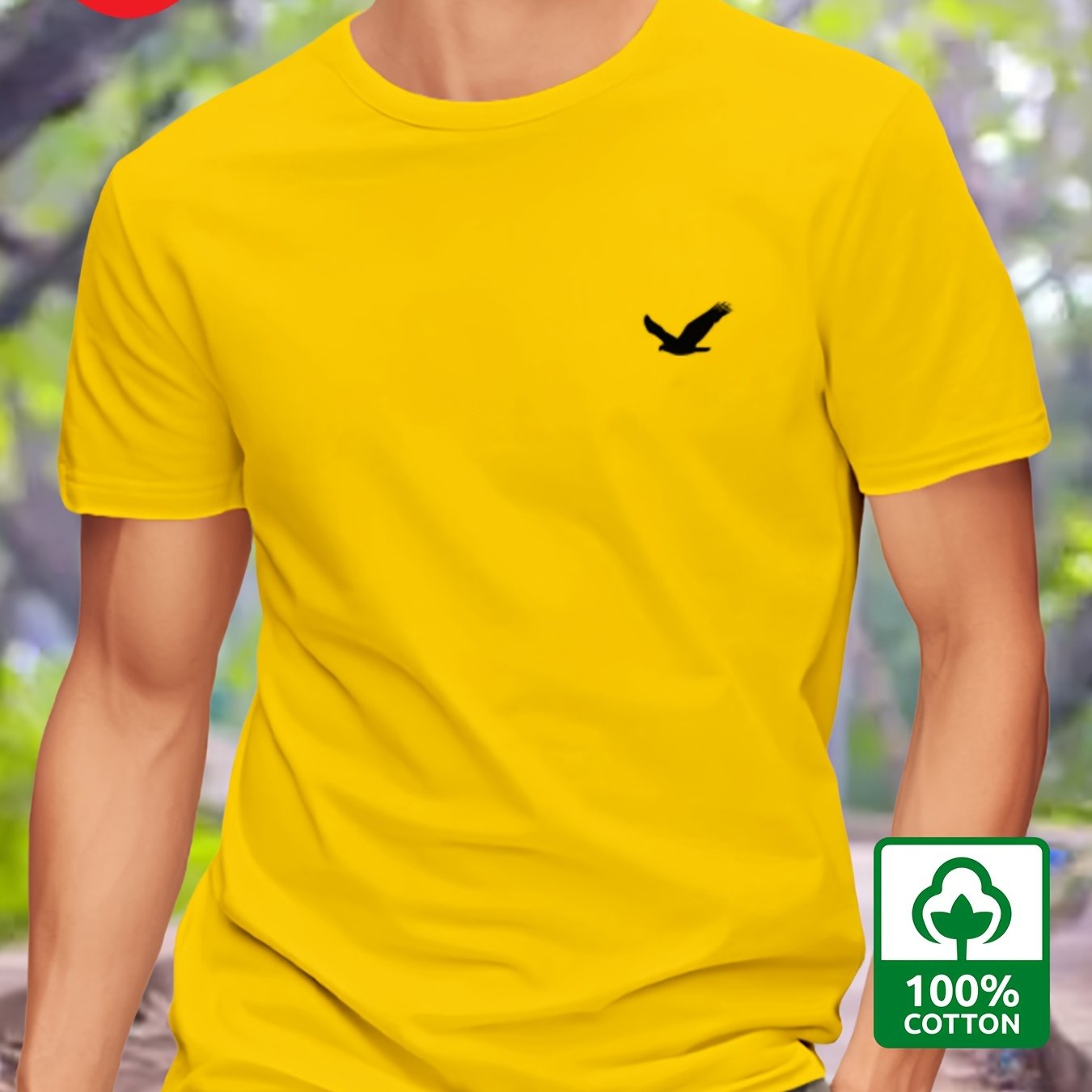 100% Cotton Men's T-Shirt with Bird Design - Regular Fit, Round Neck, Normal Length