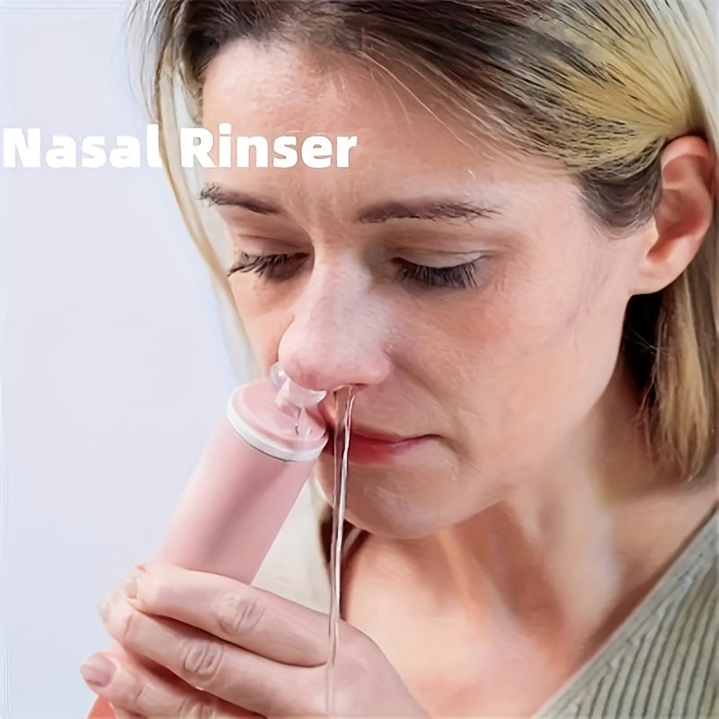 Portable nasal cleaner for both adults and children, manual irrigation system for home use, travel-friendly with no need for electricity or batteries.