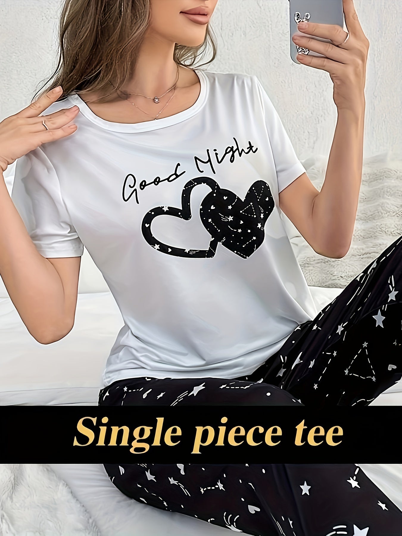 Casual Heart Print Night Top, Women's Sleepwear