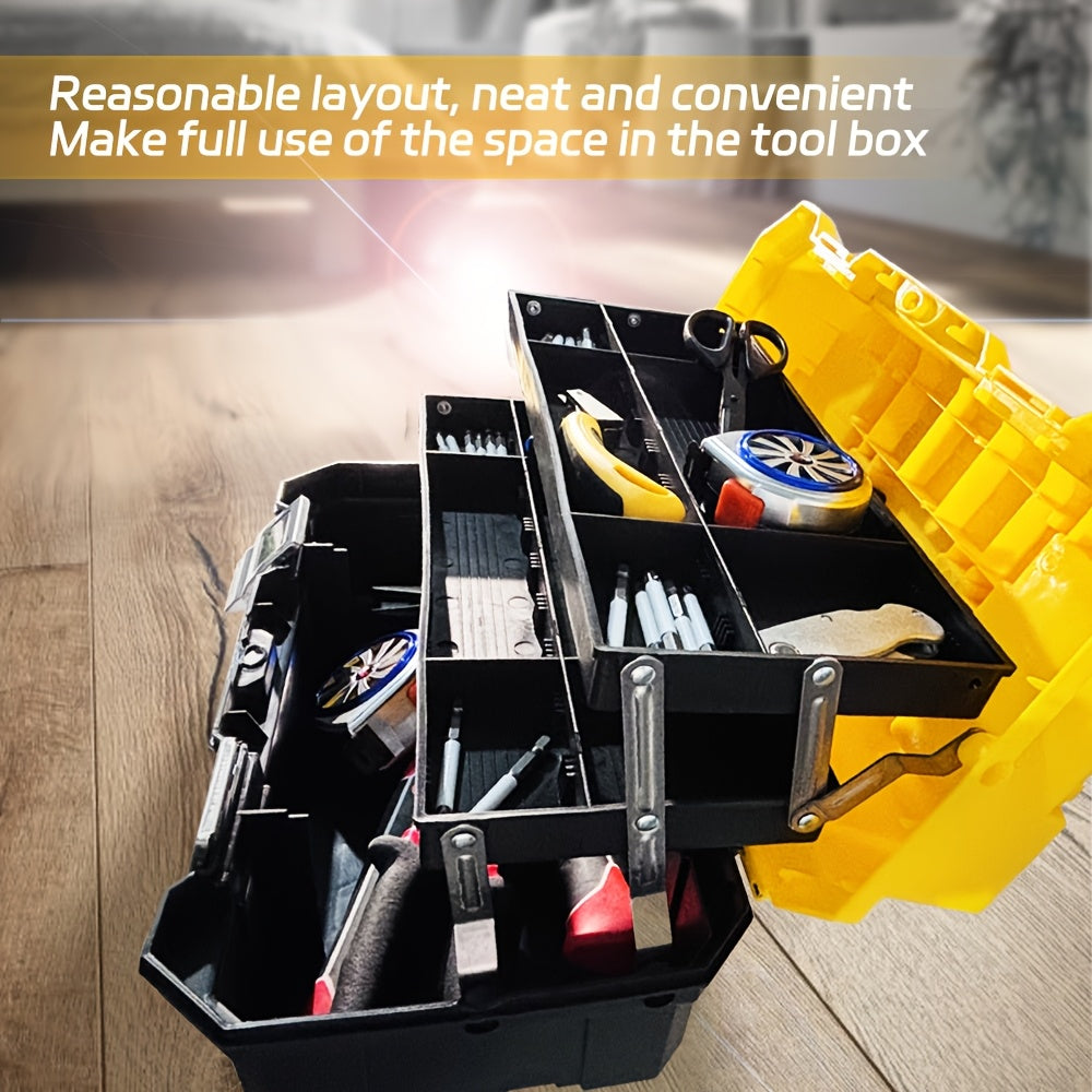 Waterproof 3-Tier Plastic Toolbox Organizer, 18/21 Inch - Portable Storage Case for Home, Black/Yellow.