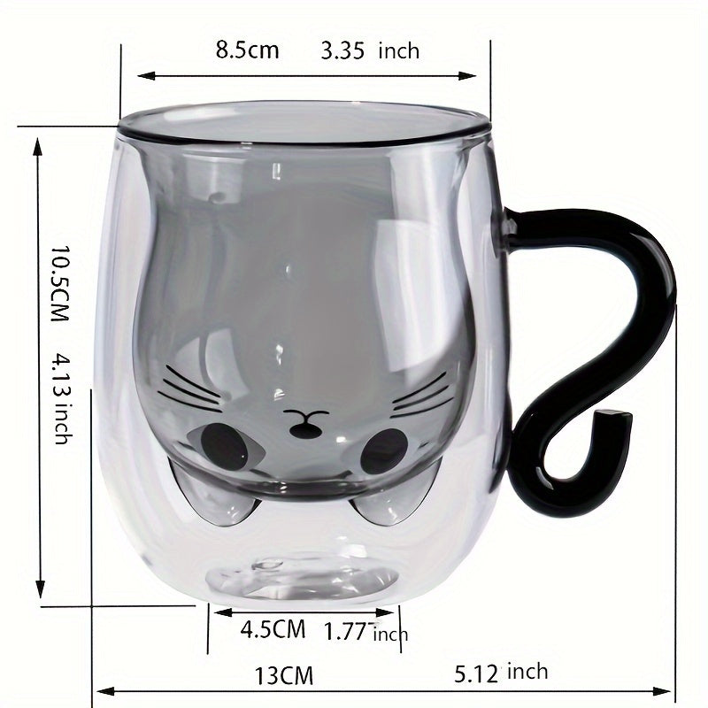 Insulated glass cat mug with handle - perfect gift for cat lovers