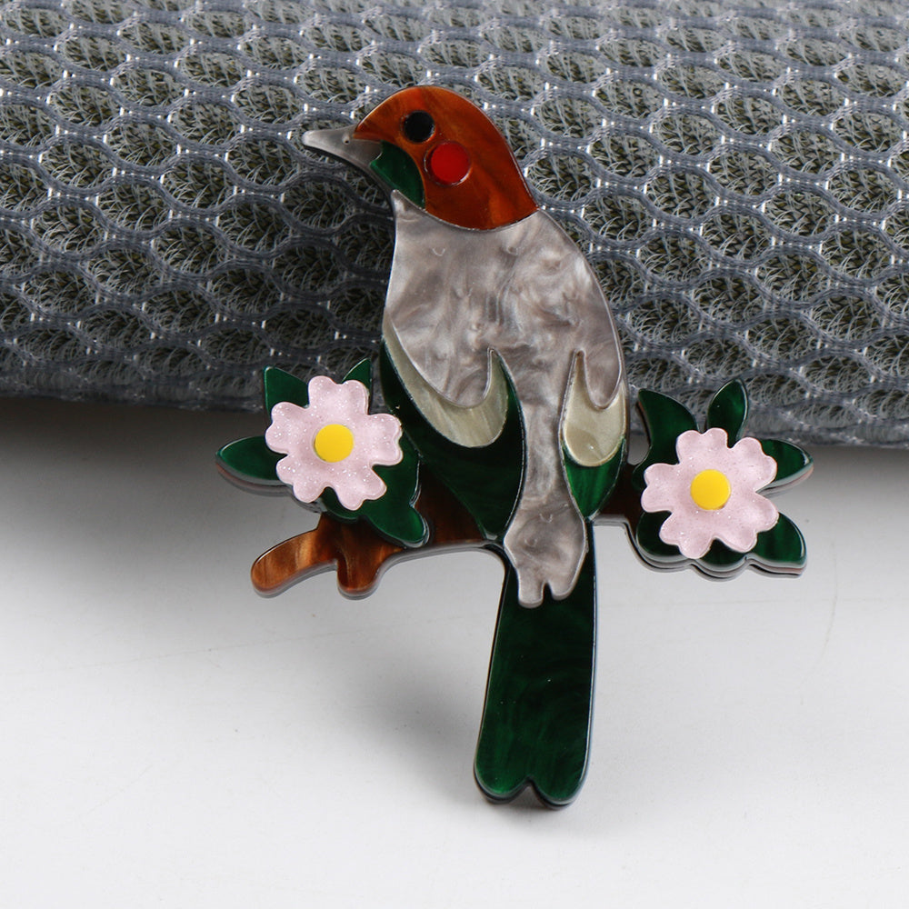 Fashion Accessory: Vintage Inspired Bird Brooch Pin with Luxurious Acrylic, Enamel Detailing, Unique Irregular Shape, and Quirky Animal Theme