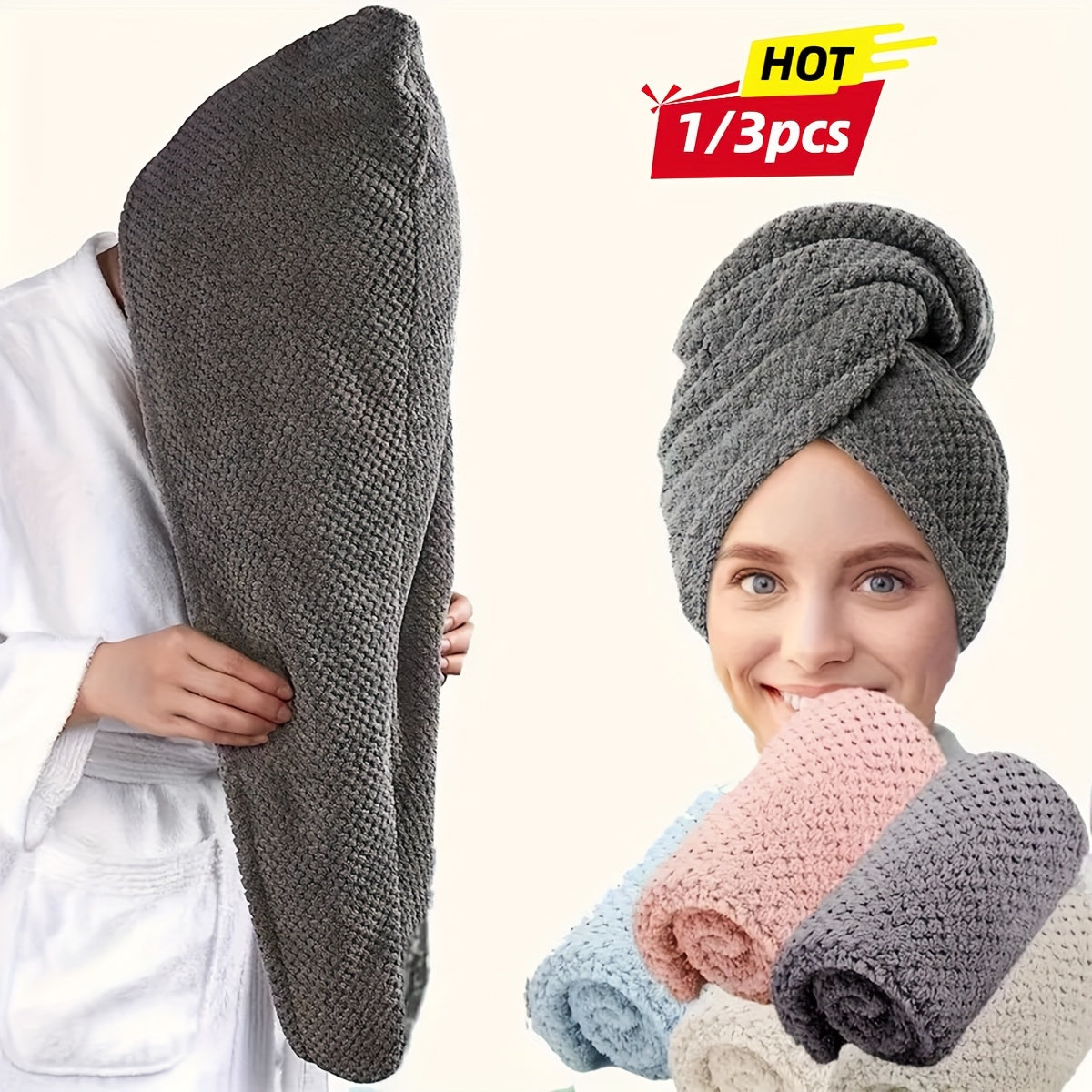 SoftTouch Microfiber Hair Towel Wrap for Women - Quick drying, super absorbent, comfortable, ideal bathroom accessory, essential daily hair care gift, low shedding, suitable for normal &