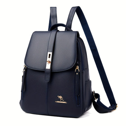 Women's spacious backpack with solid color and buckle design, perfect for outdoor activities and travel.