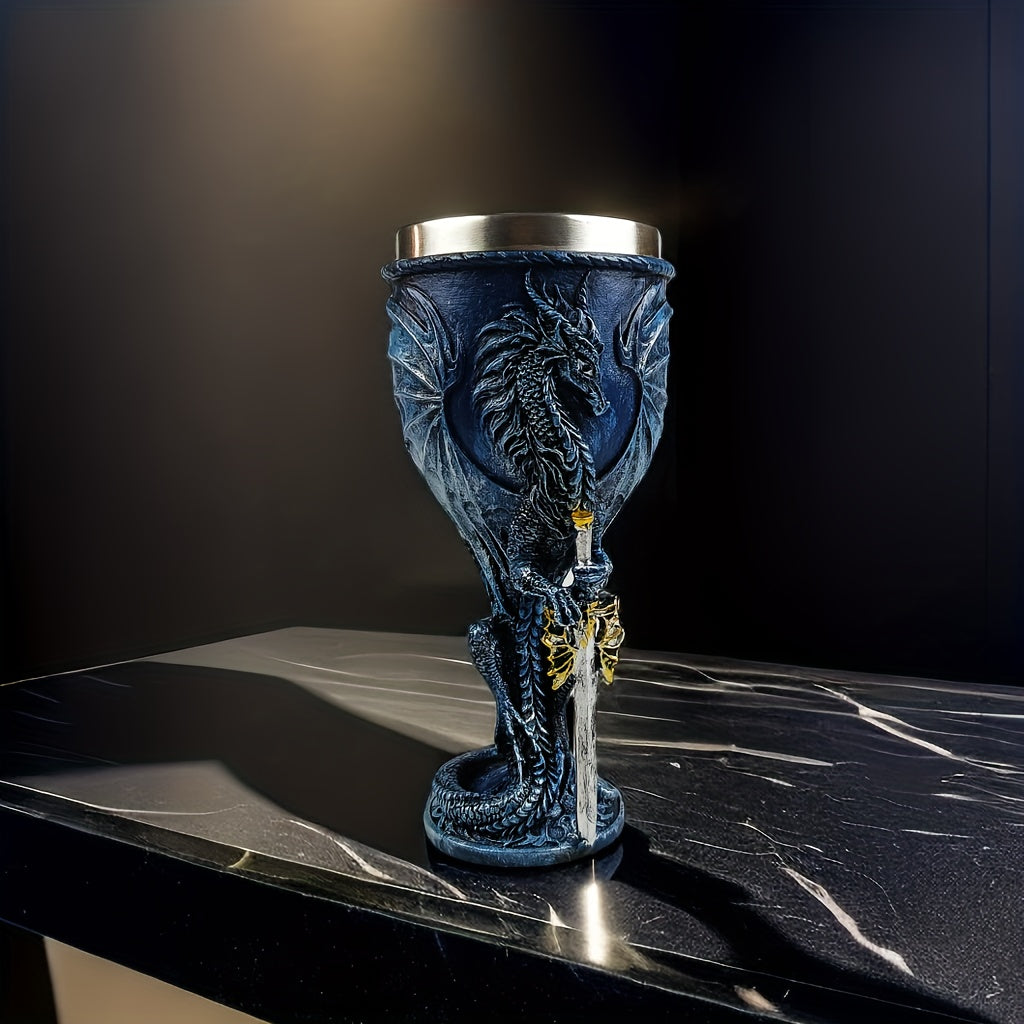 Medieval Flame Dragon Wine Cup, 7oz Stainless Steel, Gothic Novelty Gift with Vintage Flying Dragon Design, Hand wash only, Perfect for Family and Parties.