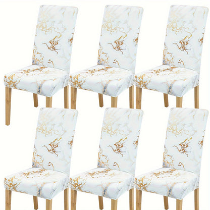 4-6 Milk Chair Slipcovers with Marble Texture Print, Elastic, for Dining Room, Restaurant, Kitchen, Home Decor.