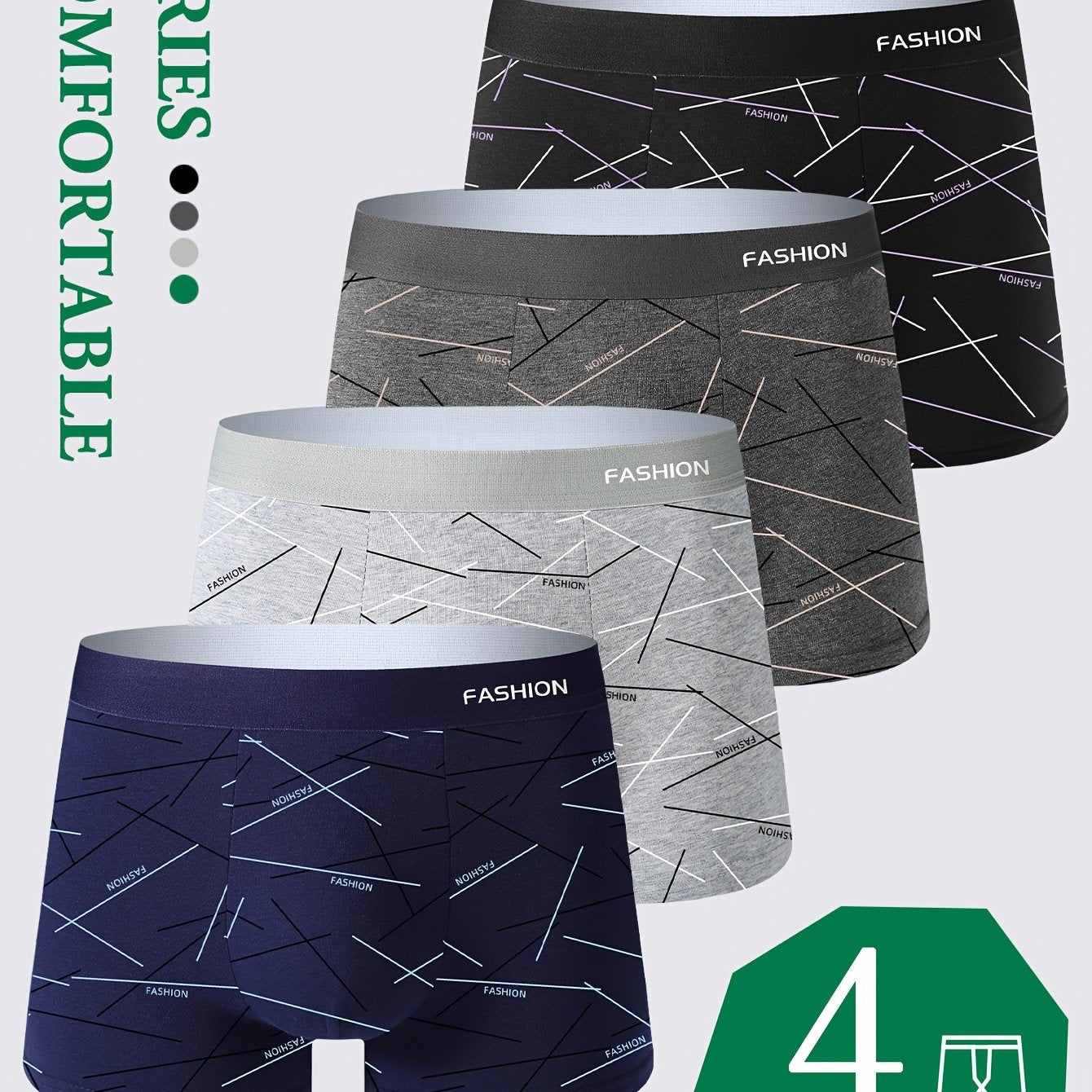 4-pack of men's breathable and comfortable boxer briefs for casual, durable wear.