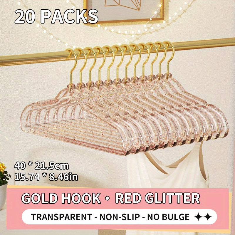 Set of 20 Plastic Transparent Clothes Hangers for Drying and Organizing Clothes, Non-slip and Non-marking Design, Ideal for Closets, Wardrobes, Home, Dorms, and Rental Housing.