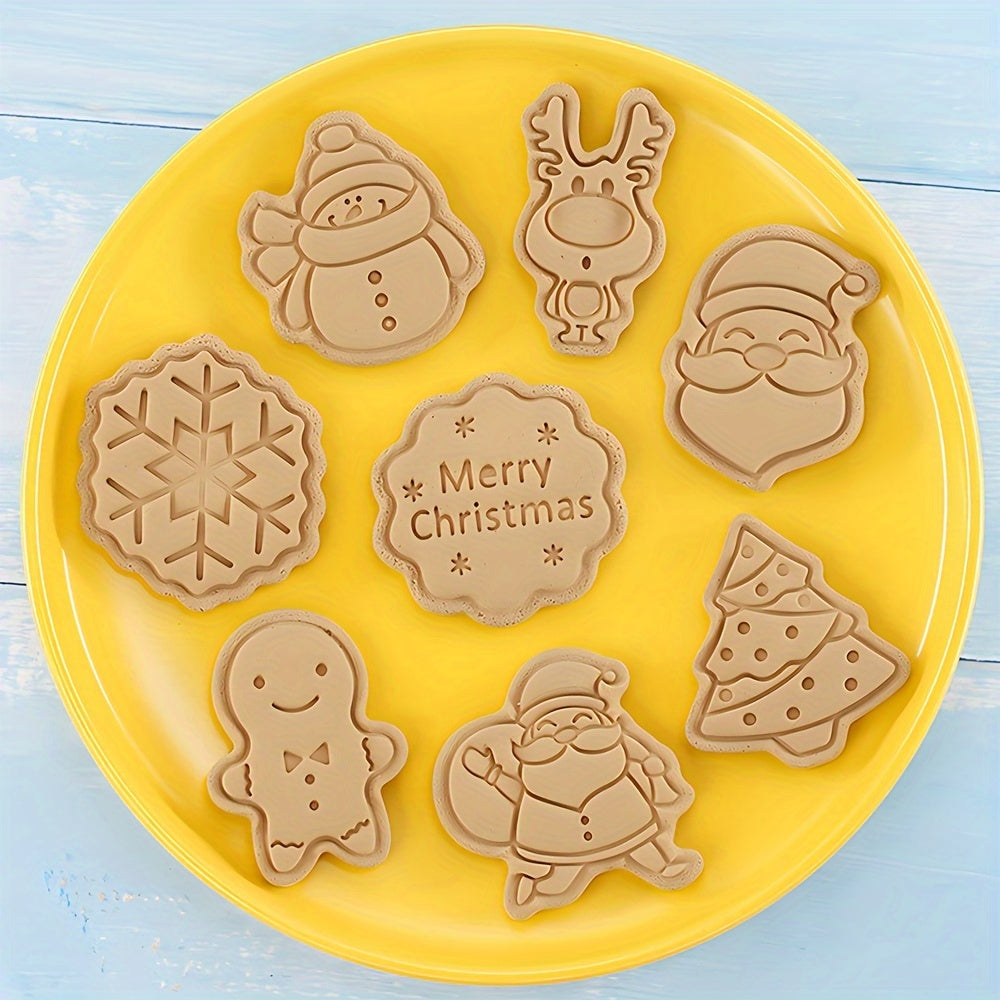 Set of 8 Christmas Cookie Stamp Tools with Various Designs - Snowflake, Snowman, Christmas Deer, Santa Claus, Christmas Tree. Includes Cookie Molds and Cutters for Baking Fun!