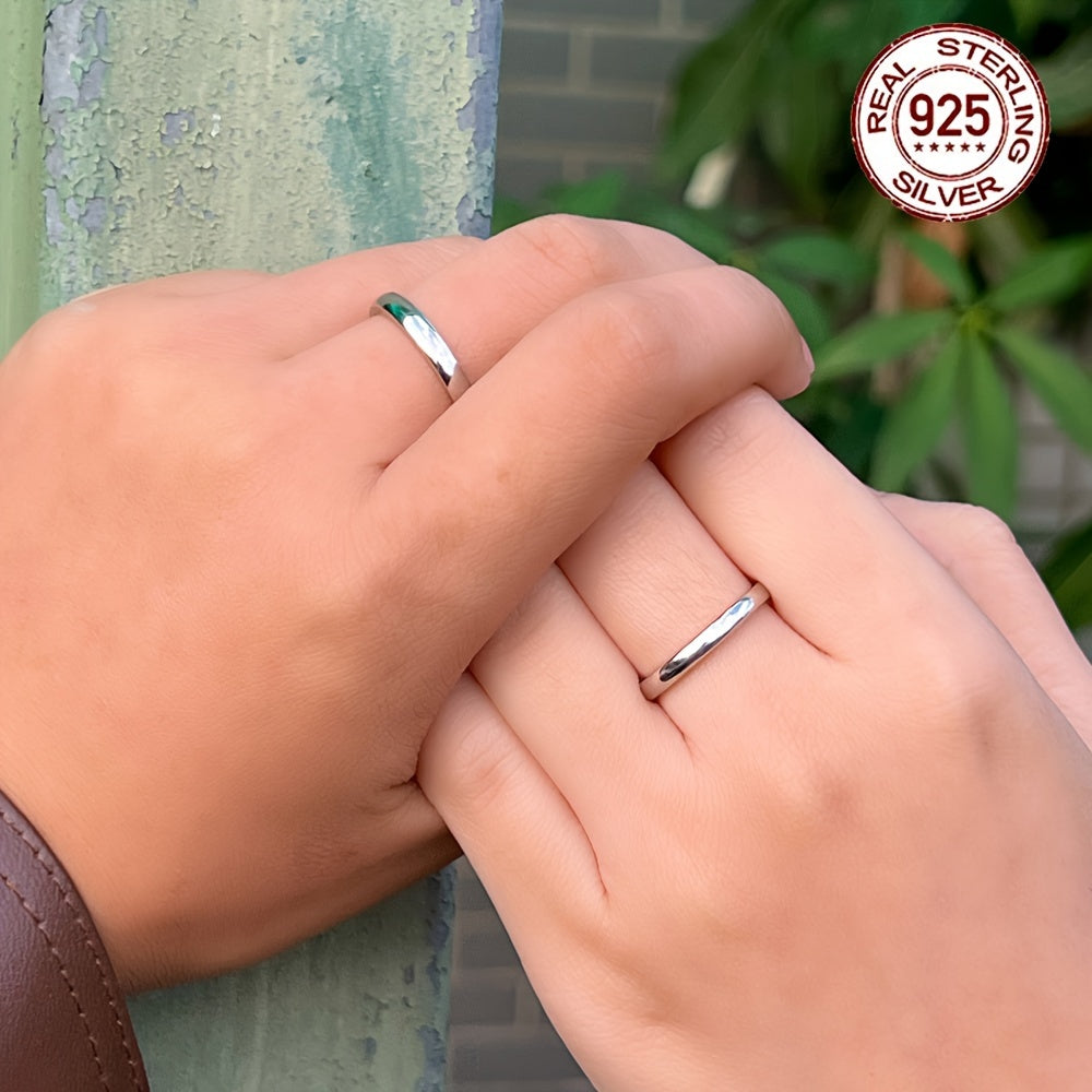 925 Sterling Silver Adjustable Engagement Rings Set, Hypoallergenic Glossy Round Bands, Perfect for Parties, Ideal Valentine's Day, Anniversary, and Christmas Gift for Couples, Complete with Gift Box