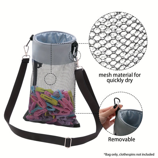 1pc Hanging Mesh Clothespin Storage Bag, Outdoor Organizer with Drawstring, Ideal for Laundry and Home Organization.