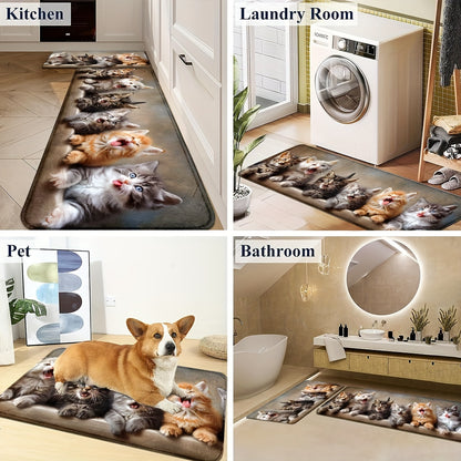 Cute dog-themed kitchen rugs and entry door mats that are machine washable and non-skid, perfect for adding comfort and style to your home.