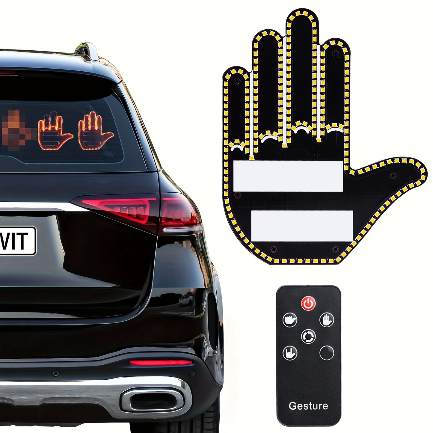 YAYZA! LED Car Finger Light with Remote - Bright Amber Sign, 4 Modes, Easy Installation, Ideal for Road Rage Alerts & Expressing Gratitude, Perfect Gift for Drivers - Road Safety Accessory.