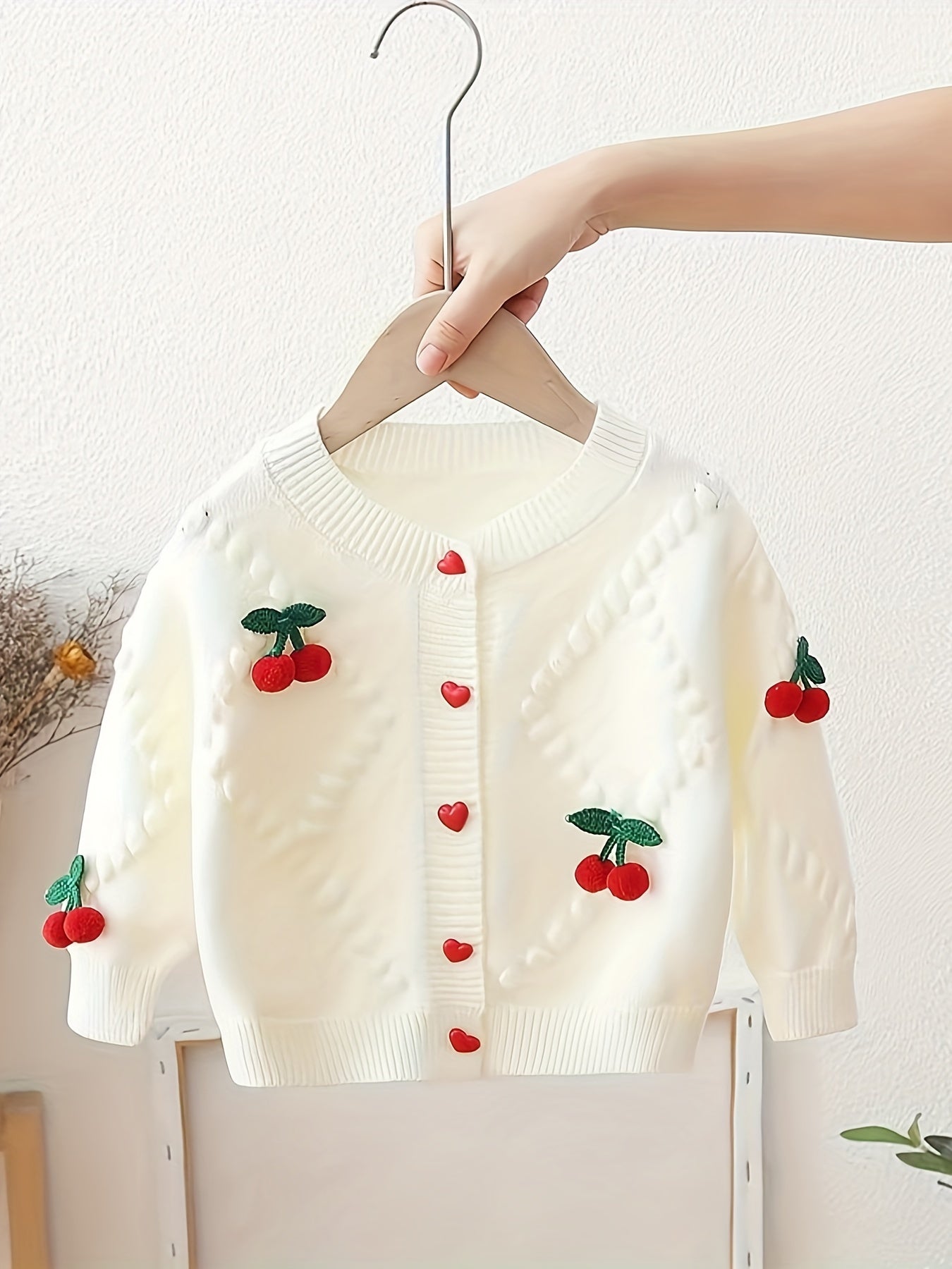 New Korean baby top: Girls' cherry sweater jacket for autumn and winter.