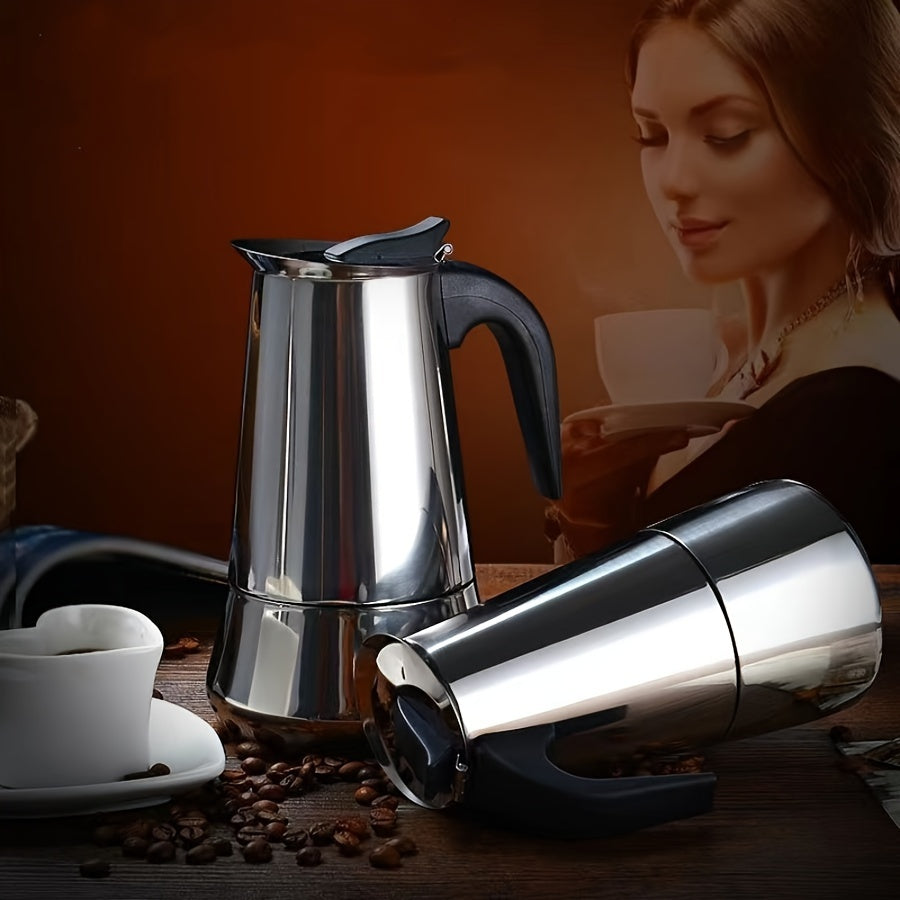 Traditional 150ml Stainless Steel Moka Pot - Manual Espresso Coffee Maker for Home and Restaurant Purposes