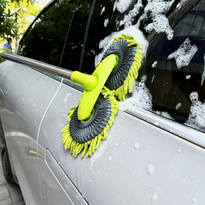 Green long handle car wash brush with ultrafine fiber for car care external cleaning, no power or battery needed.