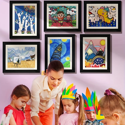 Cartoon-themed magnetic photo frame for girls' artwork display, folds for easy storage, can hold up to 150 A4 drawings, suitable for ages 6-14, made of artificial wood, 1 piece.