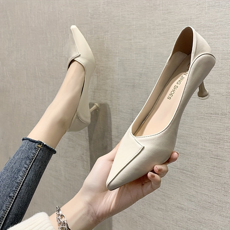 Women's Solid Color Court Pumps with Kitten Heels, Pointed Toe - Perfect for Office Wear