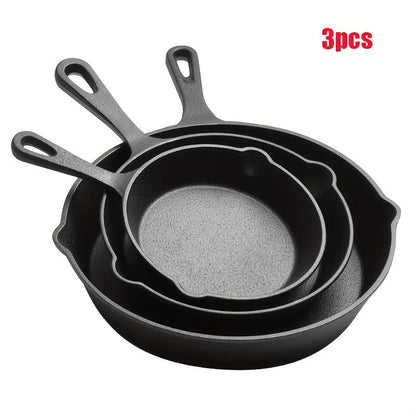 Cast Iron Skillet Set with Scraper & Lid - 3 Pieces, Pre-Seasoned Non-Stick Cookware for Frying, Stirring, and Baking - Must-Have Kitchen Tools.