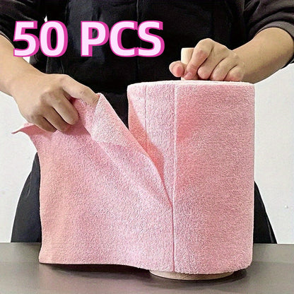 50 rolls of reusable cleaning wipes, household kitchen cloths, microfiber towel rolls, dish cloths, wash towel replacements - all the cleaning supplies and tools you need.