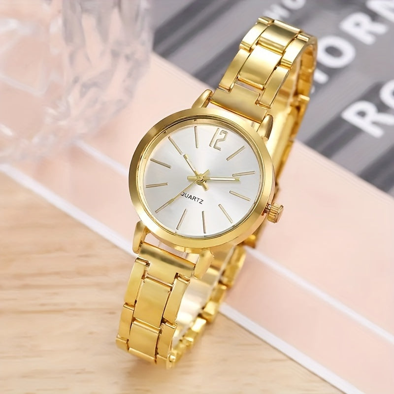 2-piece trendy gold quartz watch and bracelet set for women, perfect for Valentine's Day, Easter, and Eid al-Fitr gifts.