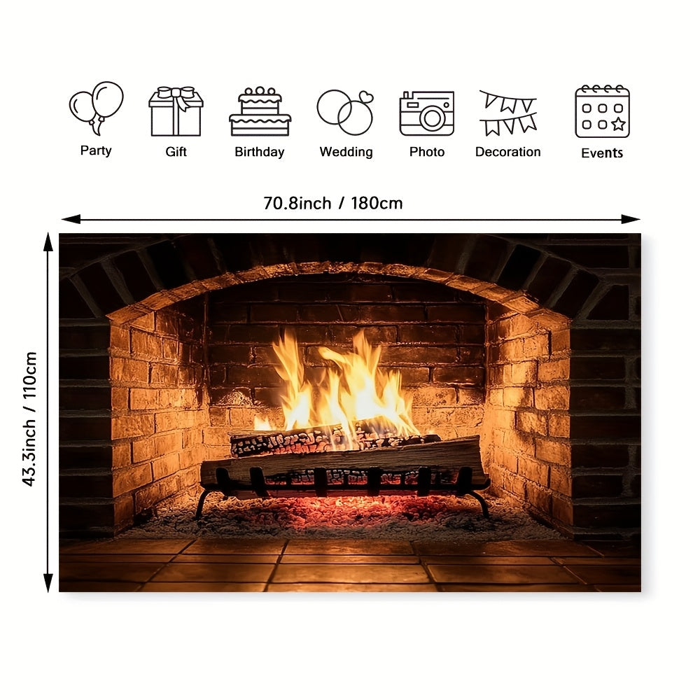 Elegant Polyester Fabric Backdrop for all Seasons, Perfect for Creating a Cozy Fireplace Atmosphere in Your Living Room and Adding a Touch of Holiday Decor