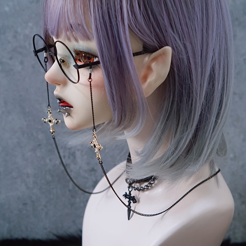 Vintage Gothic Cross Pendant Glasses Chain that functions as an Anti-Slip Sunglasses and Reading Glasses Lanyard. Also doubles as a stylish face covering lanyard for your mask and eyewear retainer.