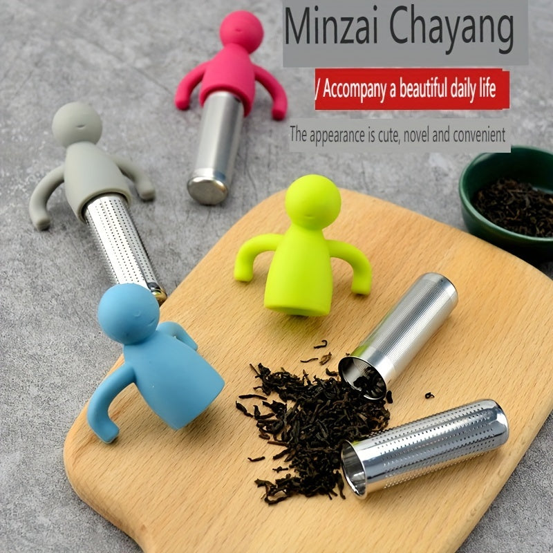 A collection of six vibrant humanoid silicone tea infusers designed for use with stainless steel 304. These durable and user-friendly tea strainers feature a soft and flexible material, making them ideal for loose leaf tea lovers. Perfect for adding a