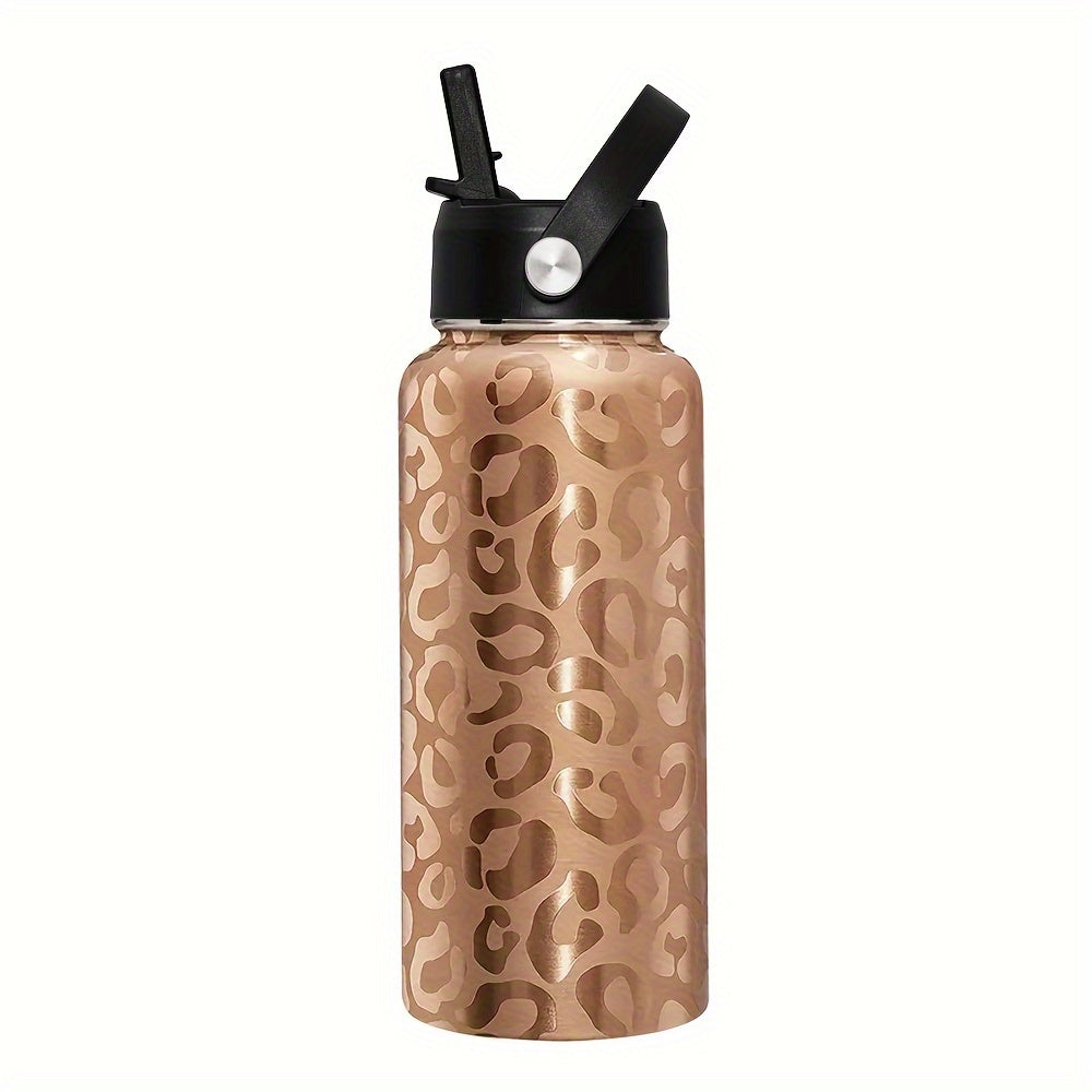 32oz stainless steel thermal water bottle with straw lid, perfect for outdoor activities and school.