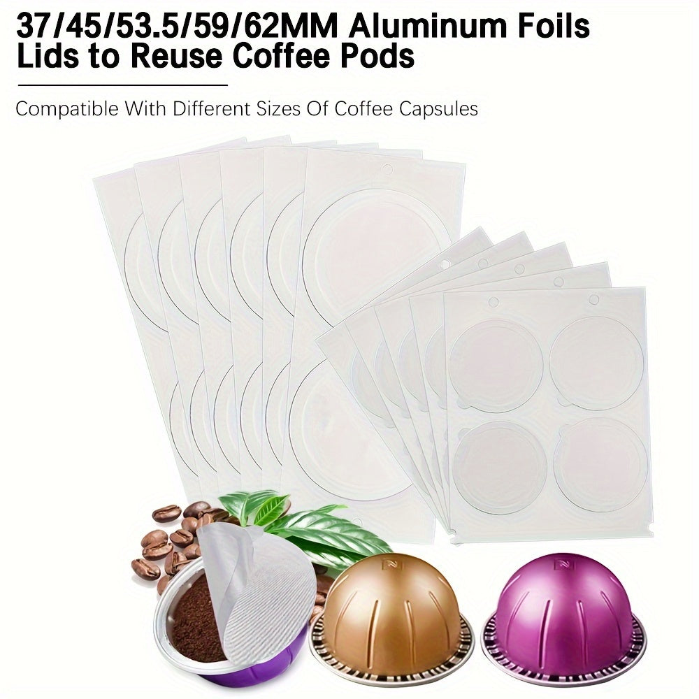 Aluminum Foil Lids in 1 Pack: 3.7cm, 4.5cm, 5.35cm, 5.9cm, and 6.2cm Sizes - Reusable Coffee Pod Lids for Various Coffee Capsule Sizes