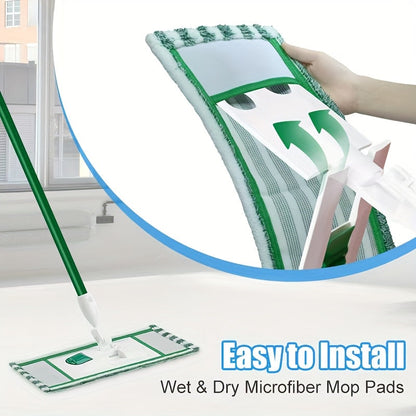 Set of 4 Ultra-Fine Microfiber Mop Pads, Eco-Friendly & Machine Washable, Fits Libman Mops - Perfect for Any Floor Surface, Use for Wet or Dry Cleaning, Featuring Green Striped Pattern, Microfiber Innovation