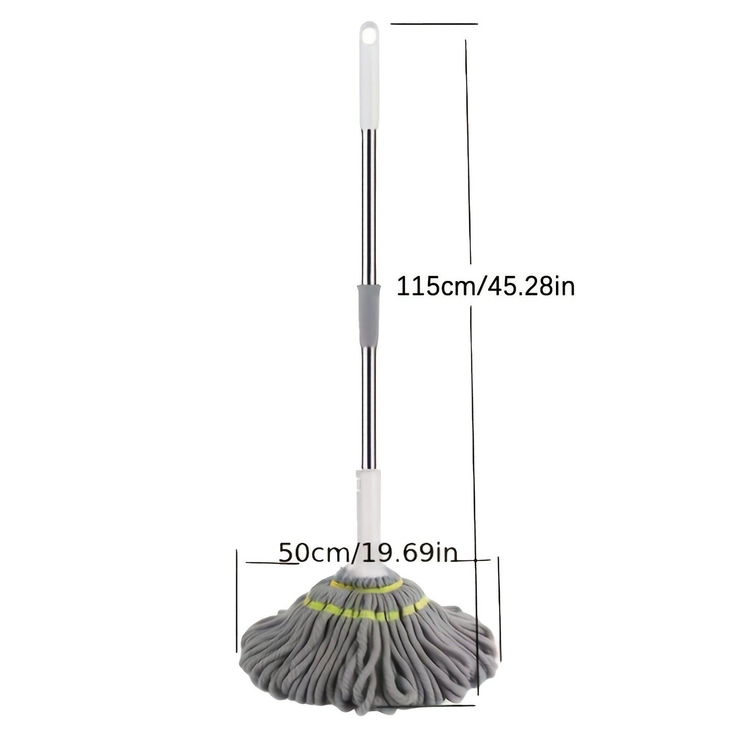 Multi-functional hands-free mop featuring self-wringing technology - ideal for cleaning living rooms, bedrooms, toilets, kitchens, and various floor surfaces. Made with a combination of metal and plastic materials.