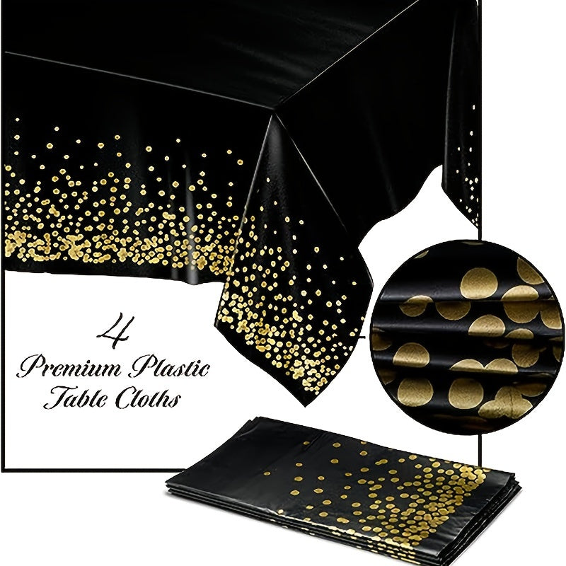 Stylish Black and Gold Dot Tablecloth - Perfect for Parties and Special Events - Easy to Clean, Eco-Friendly, Festive Design.