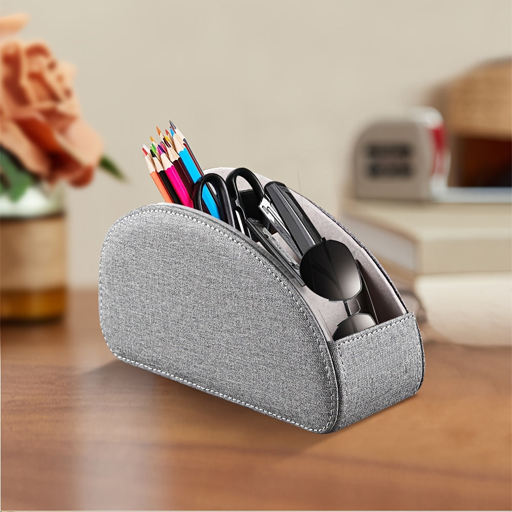 TV remote holder with 5 compartments, PU leather storage box, room decor organizer for home, kitchen, bathroom, and bedroom.