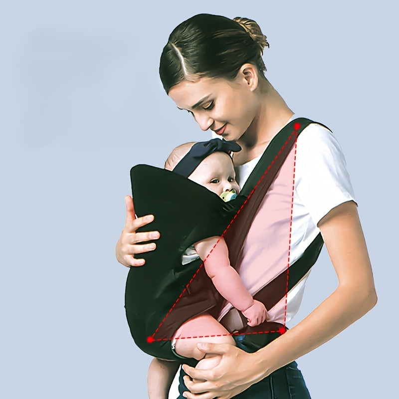 Versatile kids carrier with hat - Front & back carry, adjustable strap, polyester material, in orange/red/blue/black, suitable for all seasons.