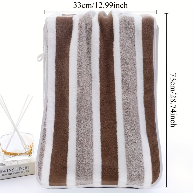 1 Set of Coral Fleece Bath Towels, 100% polyester, 239gsm, soft and absorbent with striped design and edging, perfect for face and body, including wash cloths.