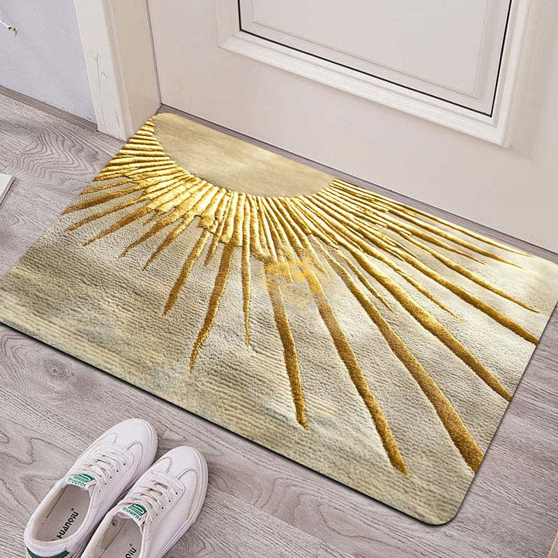 Rectangular Entrance Mat with Sunburst Design - Soft Thick Sponge Indoor Rug, Machine Washable Polyester with PVC Backing, Decorative Carpet for Kitchen, Laundry, Bathroom, Living Room, Bedroom - 1 Piece