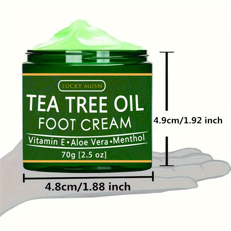 LUCKY MUSN Tea Tree Oil Foot Cream - 2oz with Aloe Vera, Hyaluronic Acid & Honey for Dry Skin Relief, Suitable for All Skin Types in Winter and Autumn.