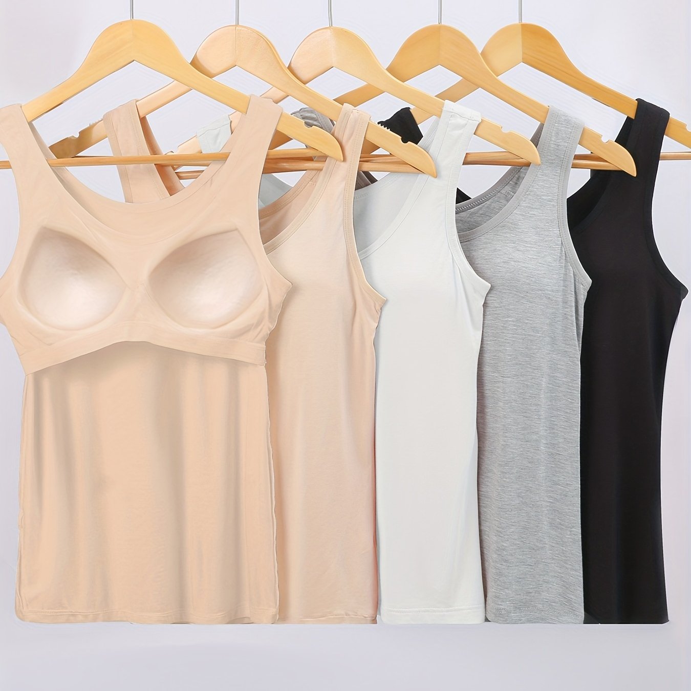 5 ZIMI COLLECTION Women's Casual Knit Tank Tops with Built-In Bra Pads - Stylish, Comfortable Sleeveless Shirts in Solid Colors, made of Breathable Viscose Blend