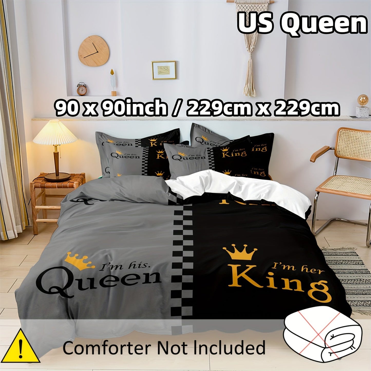 Get the stylish and comfortable 2/3pcs Black and Gray Crown Design Duvet Cover Set. Made of soft, breathable fabric, this set is perfect for both men and women. Choose from Twin, Full, Queen, or King sizes. The set includes 1 Duvet Cover and 1 or 2