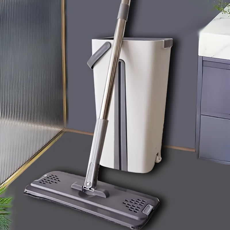 2-in-1 Flat Mop Set with Self-Cleaning System, Plastic Floor Cleaner for Wet or Dry Use, Complete Home Cleaning Kit with Bucket, Ideal for Multiple Rooms and Surfaces - Living Room, Bedroom, Outdoor Spaces, Bathroom, and Toilet, Convenient Cordless Design