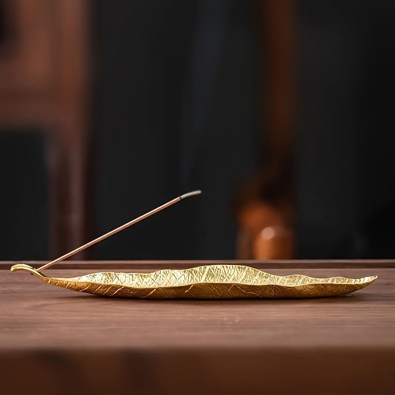 Bodhi Leaf Metal Incense Holder: Elegant unscented stick burner for home fragrance and decor.