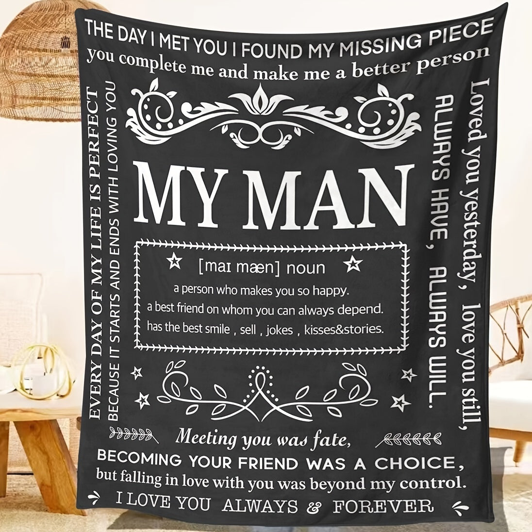 Soft and comfortable throw blanket perfect for gifting to him on special occasions like birthdays, anniversaries, Christmas, and Valentine's Day. This blanket is a thoughtful gift idea for husbands and boyfriends to show your love and appreciation.