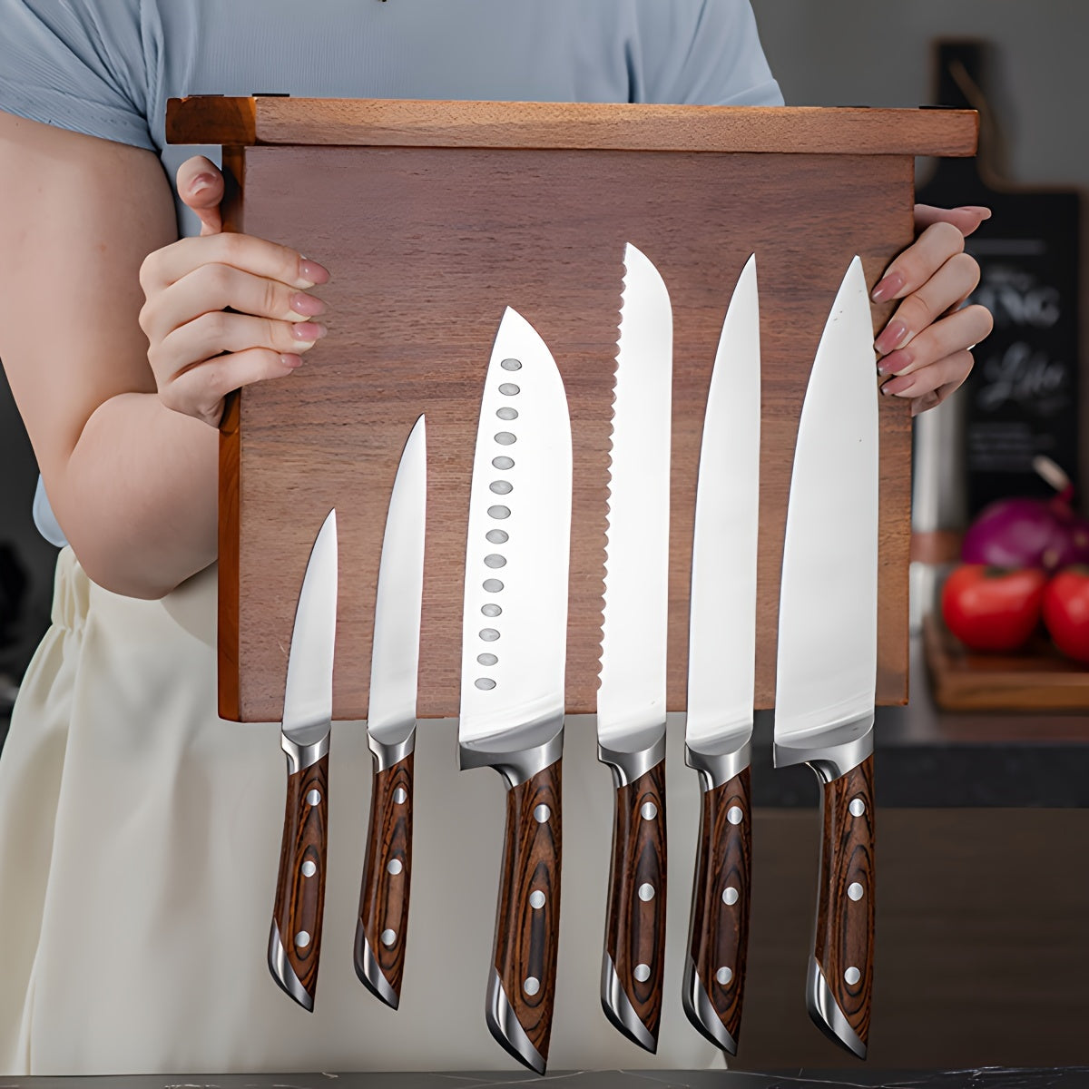 Wooden Magnetic Knife Holder - Dual-Sided Knife Block Without Knives - Strong Enhanced Magnets for Universal Knife Storage - Multifunctional Knife Display Rack for Kitchen Counter