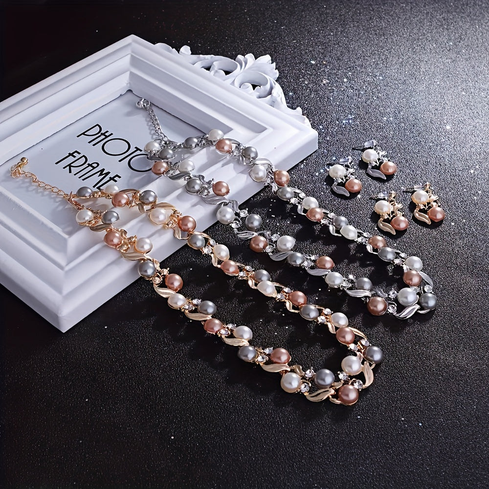 Bridal Accessories: Set of 3 Stylish and Artistic Pearl Necklace and Earring Designs in Vibrant Colors.