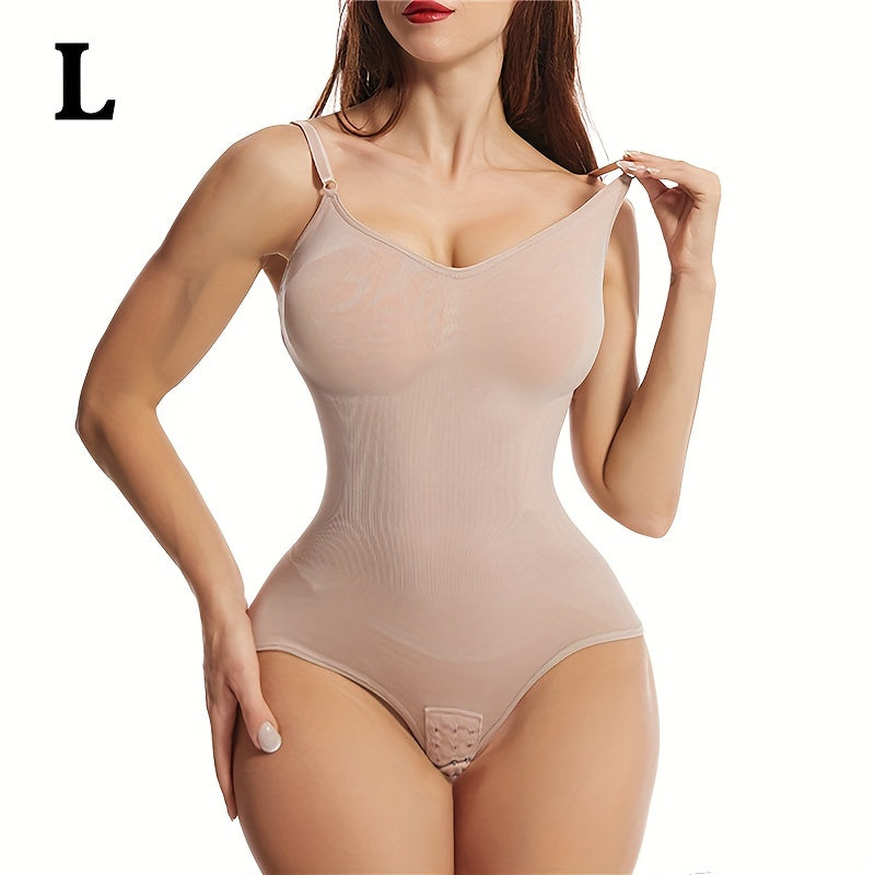 1pc Women's High Elasticity Shapewear Bodysuit with Backless, Tummy Control, Elastic Hip Lift, Full Bust Compression, Polyamide & Spandex fabric, Adjustable Straps, Plus Size, Sleeveless