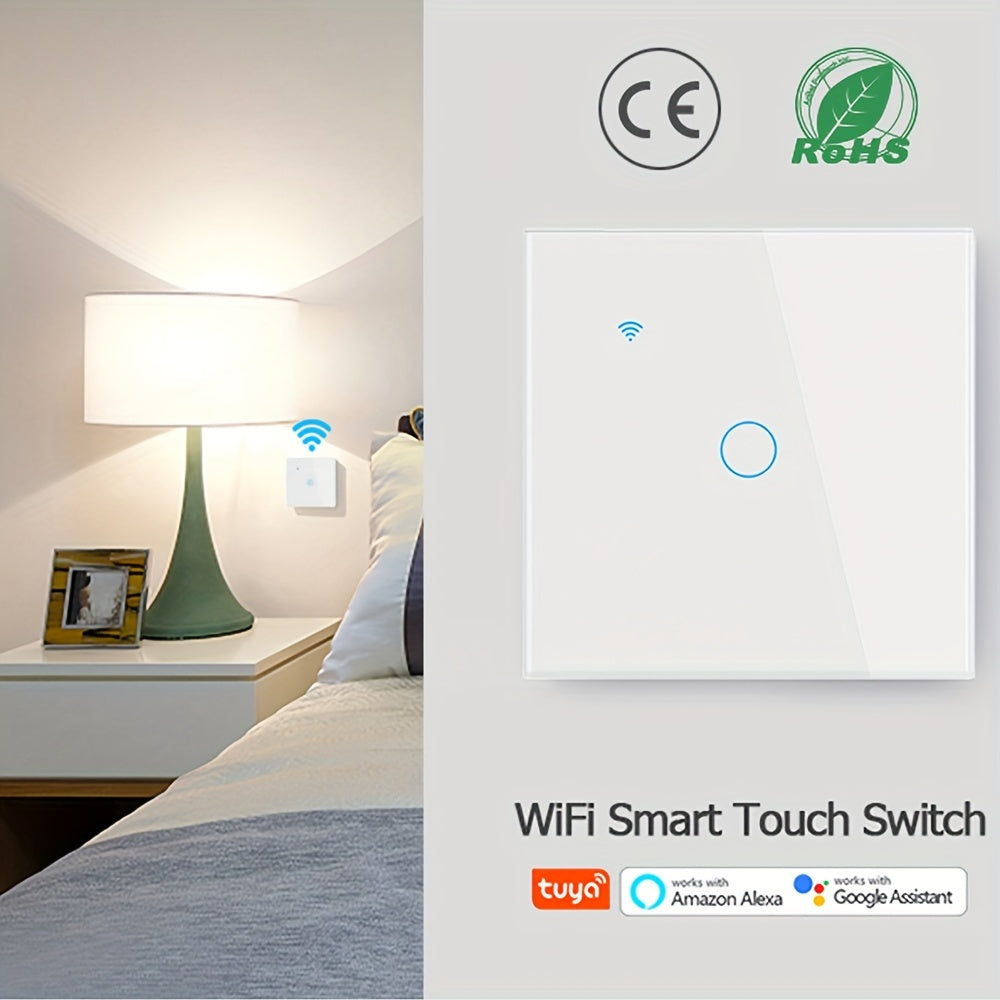 Chevolink WiFi Smart Light Switch with voice control, single pole, wall mount. Operate with Amazon Alexa & Google Assistant via app, no battery required. Supports AC100-240V and neutral